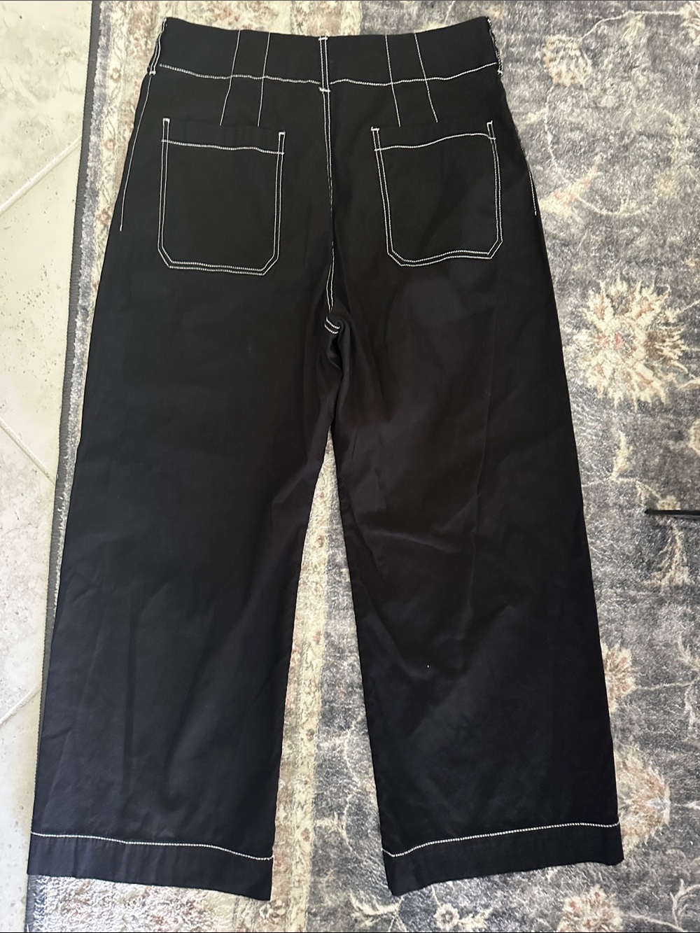 Anthropologie Maeve Colette Black Wide-Leg Pants with White Contrast Stitching - Picture 7 of 10